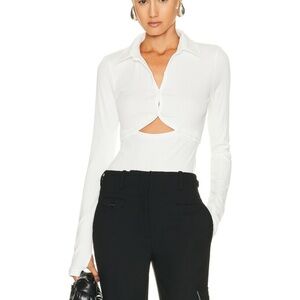 Helmut Lang Ribbed Cutout Cropped Top White Minimalist Designer XS Thumbhole